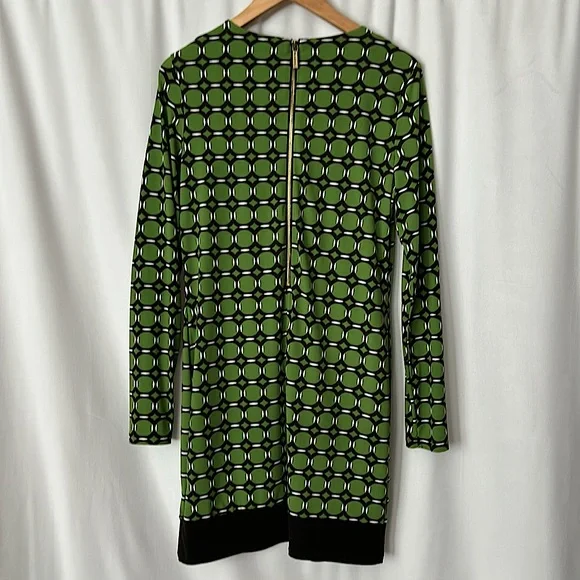 Michael Kors Retro Green/Black Circle Pattern Long Sleeve Dress **Size M** 🌺🌺 - Picture 2 of 4